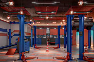 redesign car workshop planning, repair garage layout,body shop render, lift pump