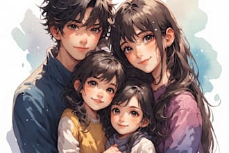 custom watercolor family portrait from photo
