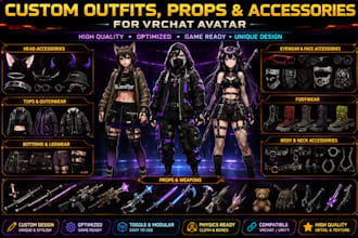 create custom outfits props accessories clothing weapon assets for vrchat avatar