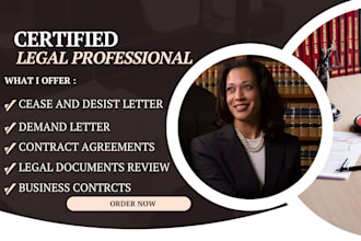 draft cease and desist letters, legal demands and contract agreement