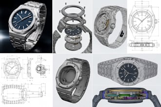 create manufacture ready watch cad design with technical draw and step stl file