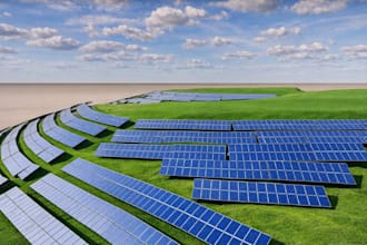 create cgi farm solar panel, photovoltaic energy,solar power station,solar field