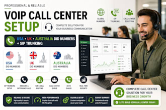 configure voip call center with USA UK australia did numbers and sip trunking