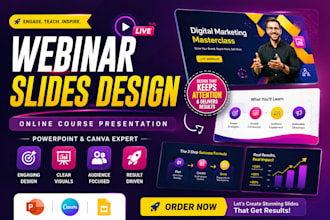 design webinar slides design, online course presentation, powerpoint and canva