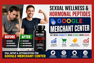 setup and fix google merchant center for sexual wellness and hormonal peptides
