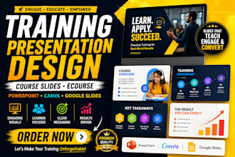 design training presentation design, course slides, ecourse, powerpoint , canva