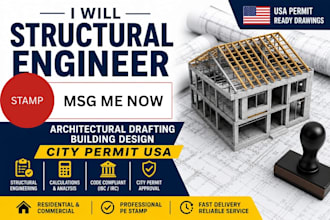 structural engineer stamp architectural drafting building design city permit USA