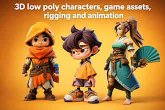 create 3d low poly characters, game assets, rigging and animation