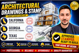 licensed architect drawing and pe stamp california, georgia and texas