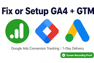 fix or setup ga4, google ads conversion tracking via GTM tag manager