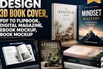 design 3d book cover, pdf to flipbook, digital magazine ebook mockup book mockup