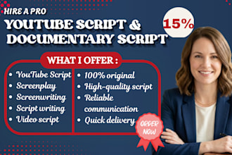 write youtube video script movie script film script screenplay as script writer