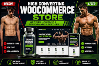 design a converting woocommerce store for growth hormone and performance peptide