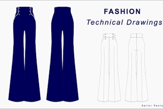 create a professional fashion tech and flat sketch