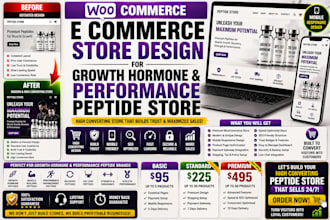 design high converting woocommerce store for growth hormone performance peptide