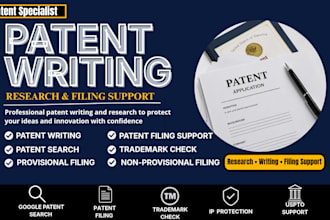 do patent writing, patent filing, google patent search and trademark check