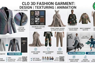 3d clothing fashion garment in clo3d texturing and animation