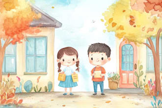 create digital watercolor children book illustration