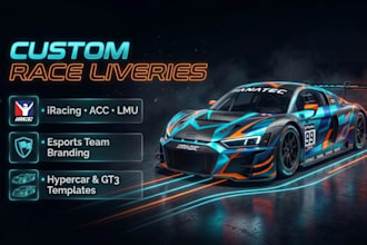 design custom sim racing livery for iracing acc and le mans ultimate esport team