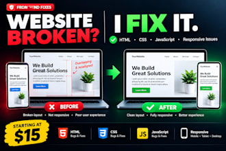 fix HTML CSS javascript bugs and responsive issues