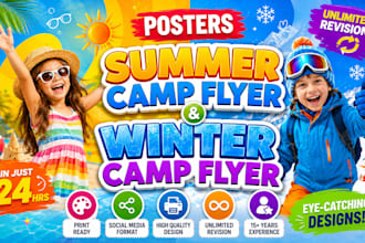 design a vibrant summer camp flyer, winter camp, or kids flyer