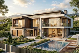 create 3d house model, exterior, interior design, floor plan for 3d rendering