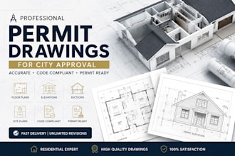do architectural  house plan drawing, 2d floor plan and blueprint permit drawing