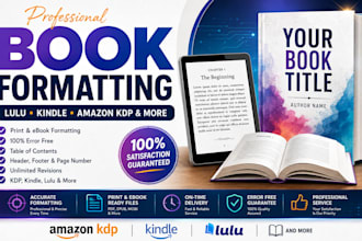 do ebook formatting for amazon KDP, kindle ebook, paperback lulu smashwords epub