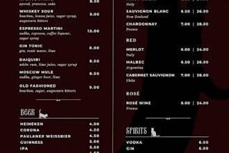 create a modern menu design for your bar, cafe or restaurant