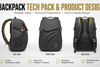 create a professional bag tech pack for handbags, backpacks, totes and luggage