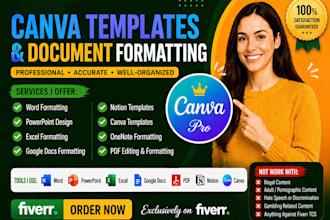 create canva templates and format documents in excel, google docs, or notion