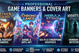 design game banner, steam capsule art, game art, steam store graphics, game post