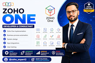 set up, automate, and integrate zoho one apps, including CRM, books, and creator