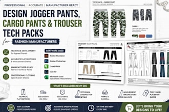 design jogger pants cargo pants and trouser tech packs for fashion manufacturers