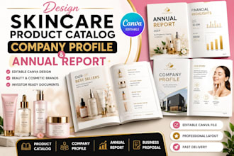 design skincare product catalog annual report company profile for canva