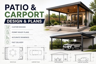 draw detailed patio and carport construction plans