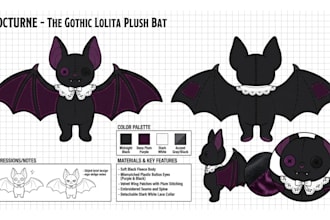draw a living plush reference sheet or plushie fursona character design