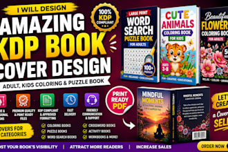design amazing KDP book cover design adult, kids coloring puzzle book