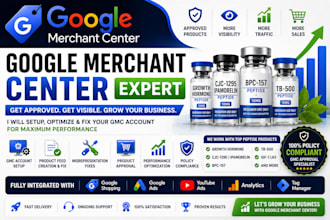 setup google merchant centre for growth hormone, performance peptides products