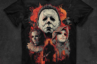 create unique horror themed illustration for your tshirt