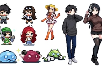 create custom pixel art character illustration, portrait and sprite for game