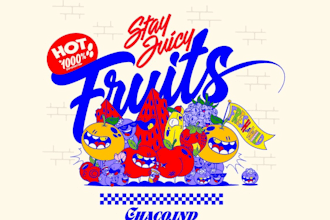 create juicy fruits cartoon mascot logo design for your brand identity
