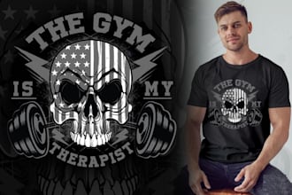 do custom music gym skull logo or vintage brand t shirt design