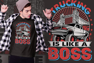 create retro, truck pickup, veteran logo and typography t shirt design