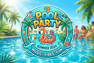 design a vibrant pool party logo for your event or brand