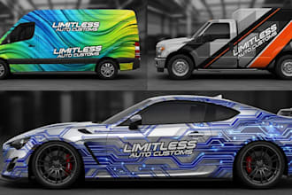 draw van, truck, car warp design, vehicle wrap design