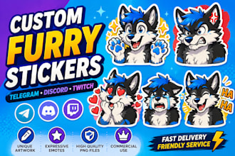 draw custom furry telegram stickers and discord emotes