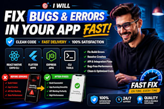 fix bug errors in native or expo cli, flutter, mobile app express API cli tools