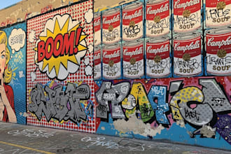 create graffiti wall art and murals in pop art or style