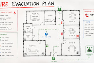 design custom fire exit and emergency evacuation plans, maps, and diagrams